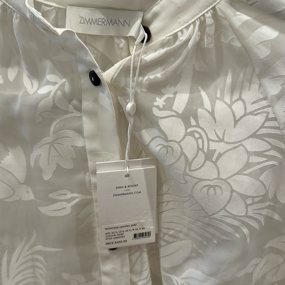 Zimmerman Tropicana Lantern Shirt Ivory Size 0 - Picture 7 of 7